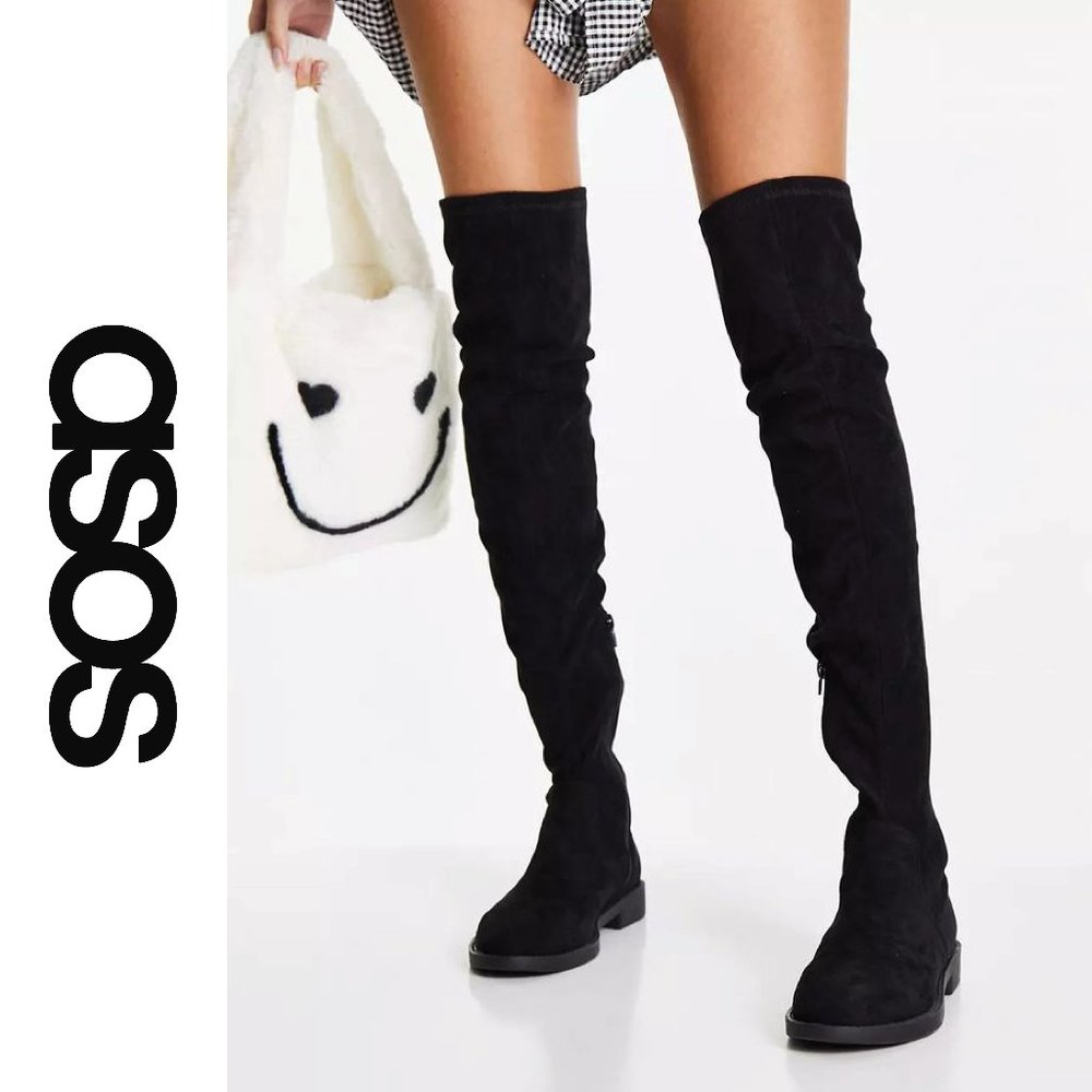 Like NEW - ASOS DESIGN Kalani over the knee boots in black micro Sz 9